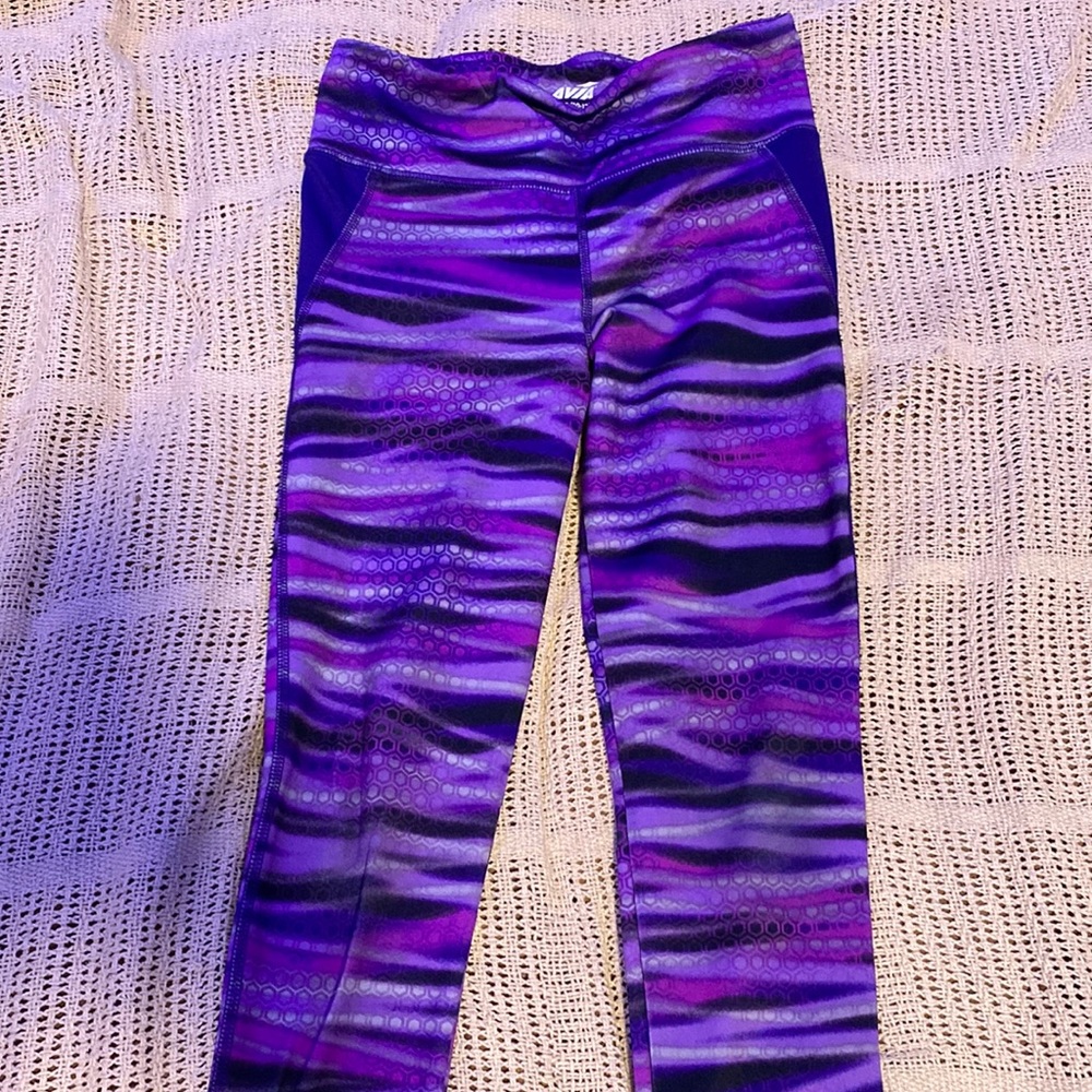 purple and black striped leggings